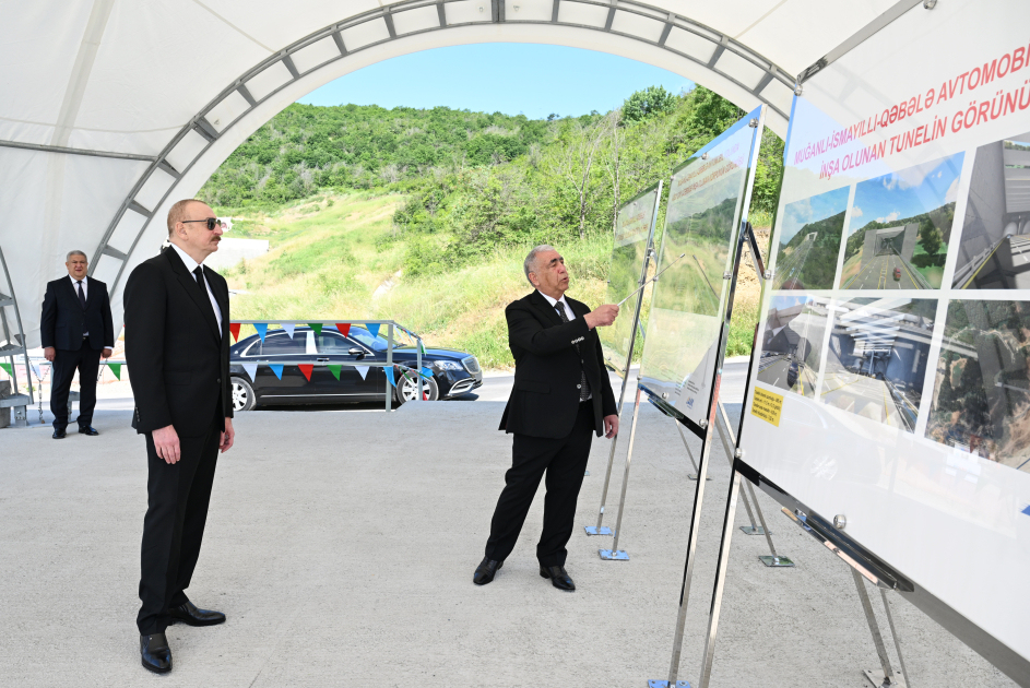 11 President Ilham Aliyev reviews progress on Mughanli-Ismayilli-Gabala highway section
