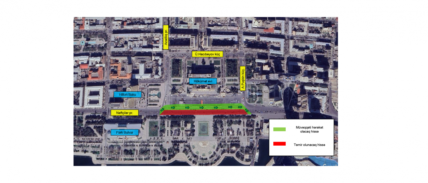 11 Azadlıq meydanının qarşısından keçən hissədə təmir işləri aparılacaq