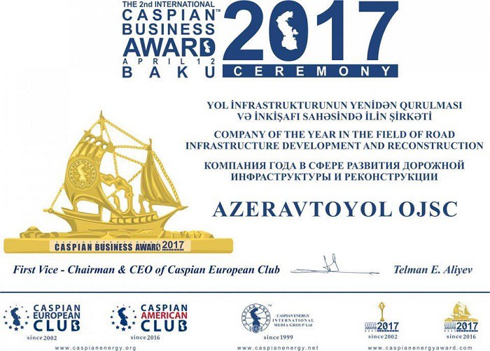 11 “Azəravtoyol” ASC “Caspian Energy Award” mükafatına layiq görülüb - FOTO
