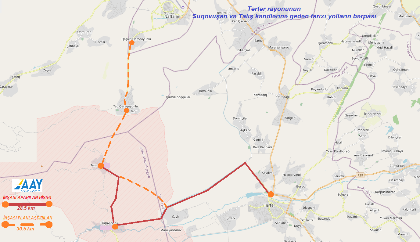 11 Suqovuşan və Talış kəndlərinə gedən tarixi yolların bərpası davam etdirilir